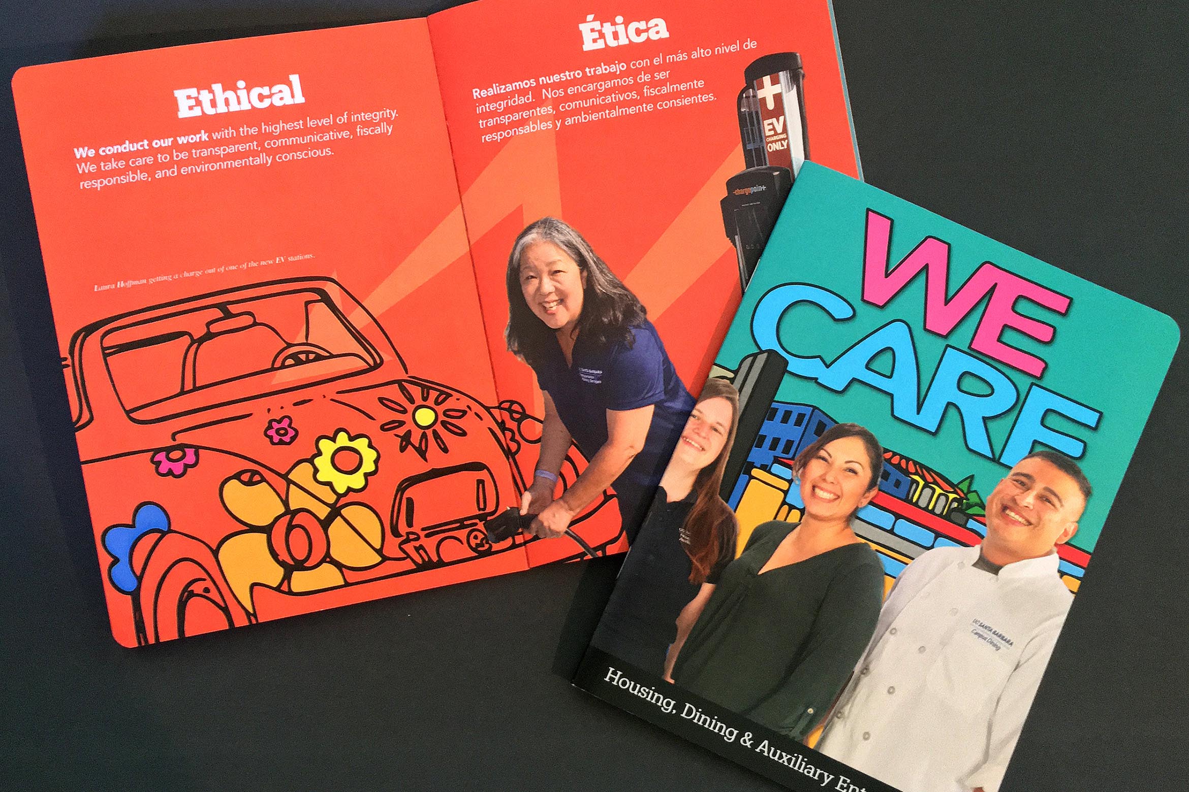 we care booklet opened up to the Ethical page offered in a dual language translation
