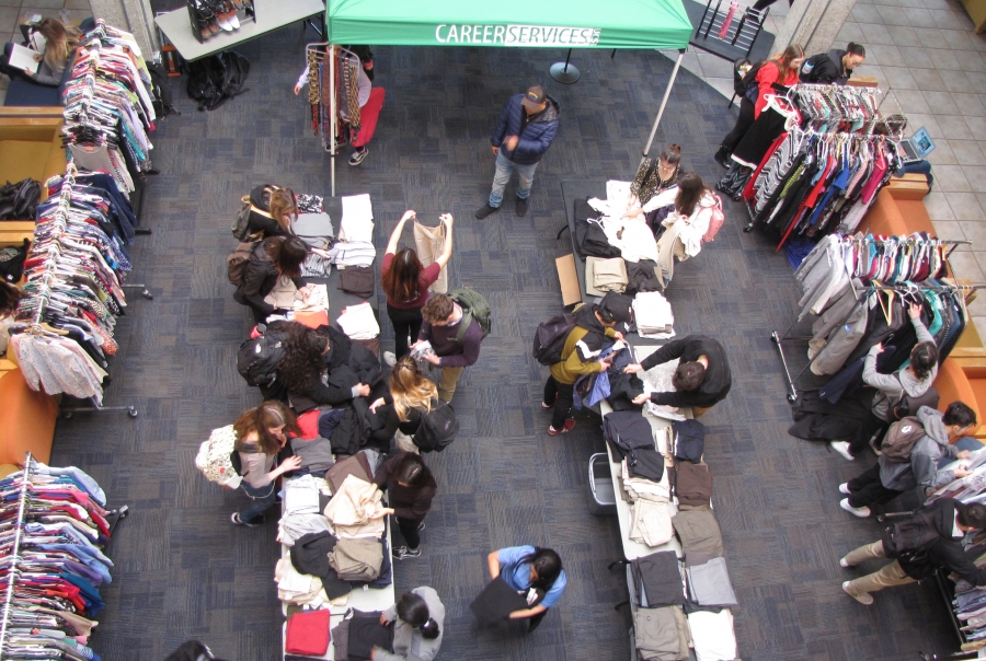 Career Clothing Closet event in the Campus Store lobby.