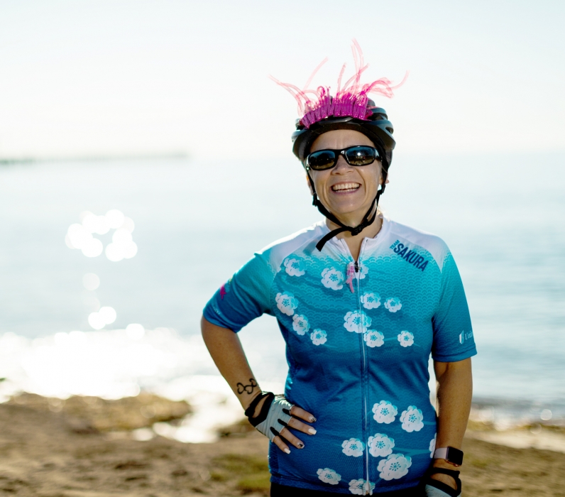 Melissa Jarnagin dressed to ride in in the annual Tour de Pink bike ride.