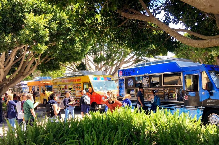 UCSB Food Truck with customers lining up.