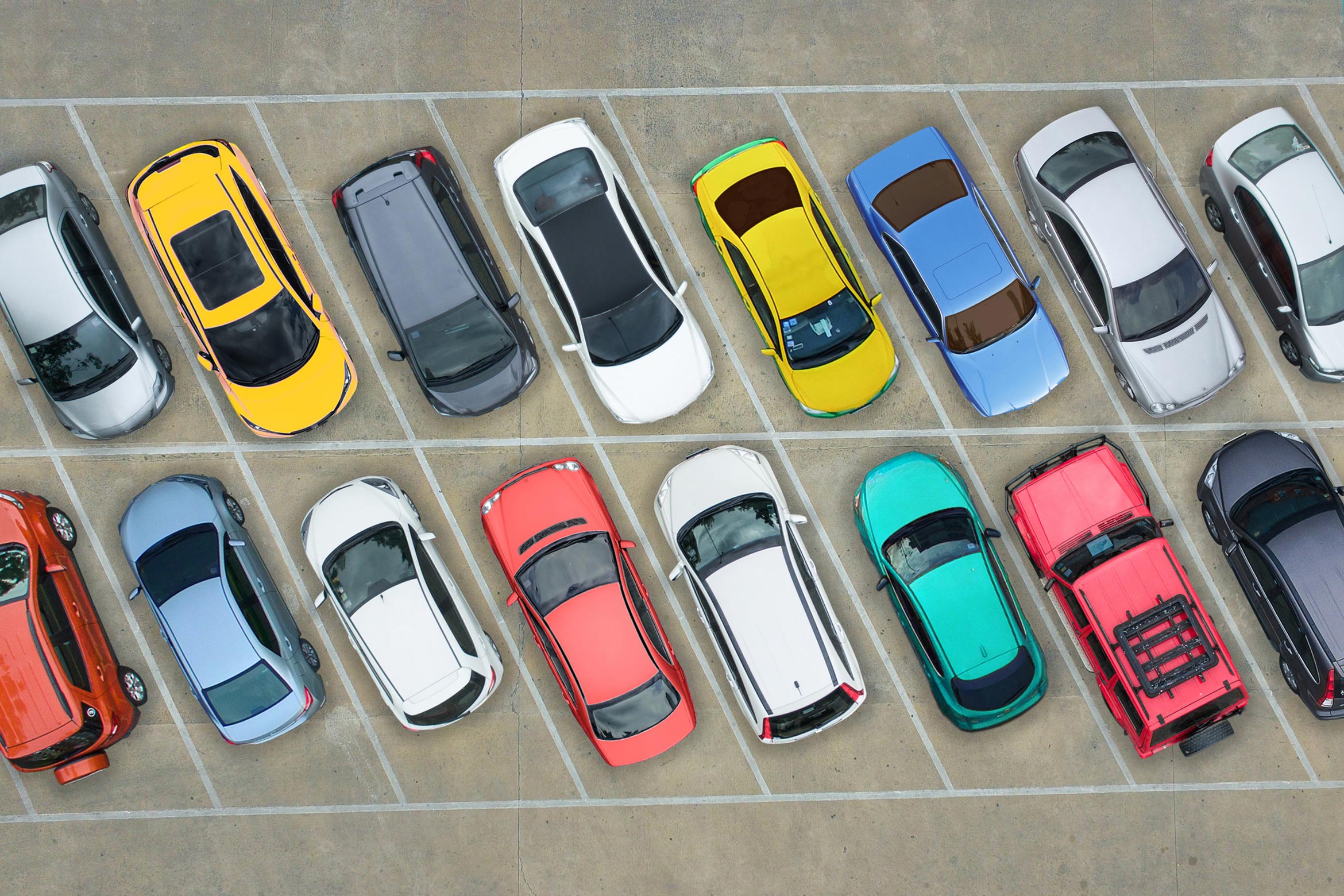 aerial view of cars in a parking lot