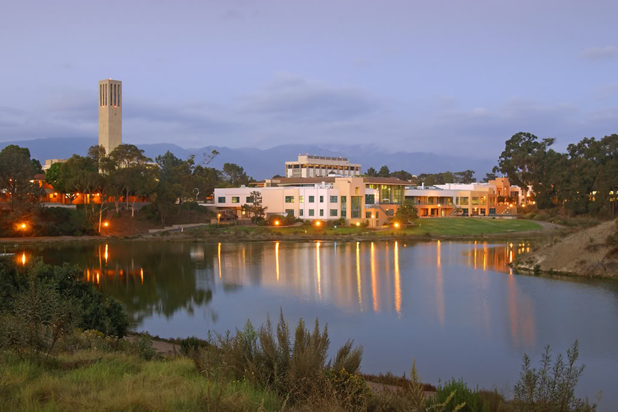 Exterior of UCen from campus lagoon