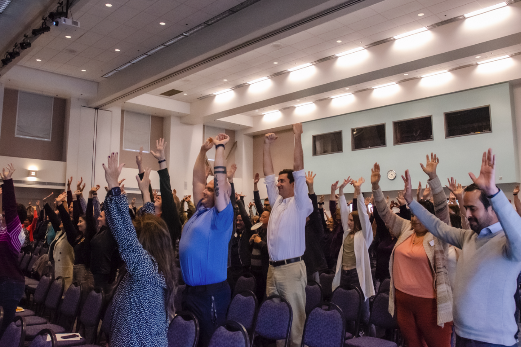 Taking a Stretch Break at the HDAE Spring 2023 Town Hall Meeting